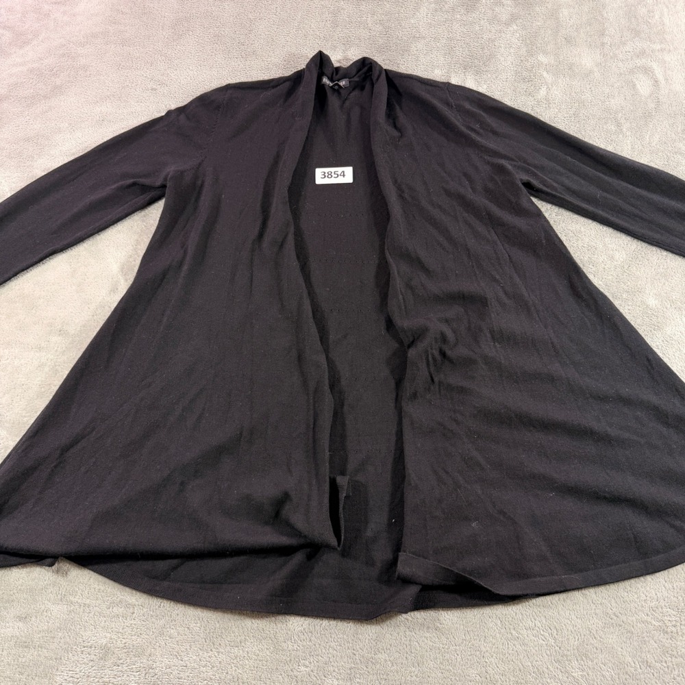 Eileen Fisher Cardigan Women XS Black 100% Merino Wool Open Front Long Sweater